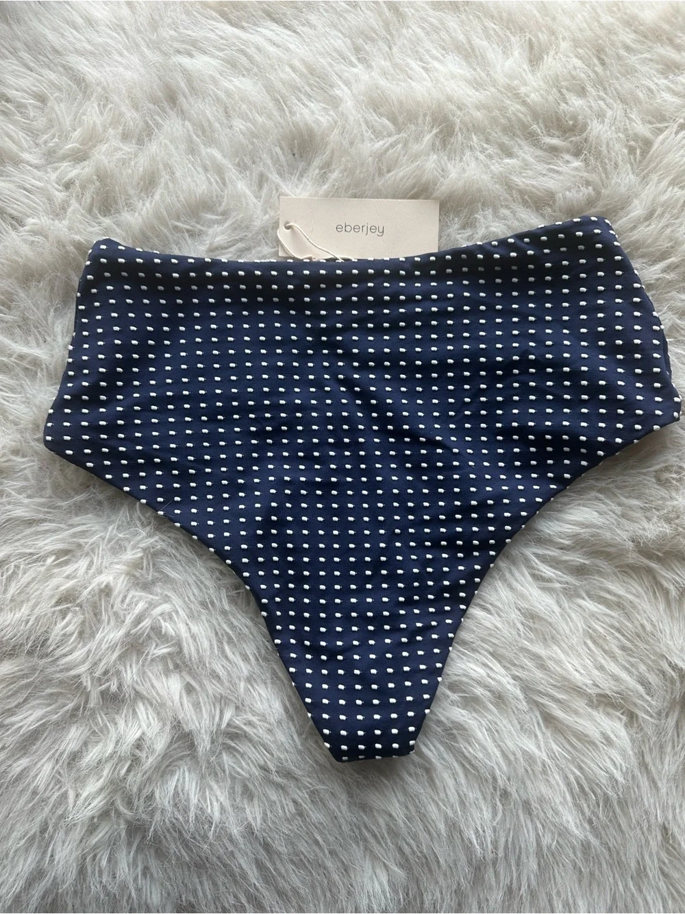 Eberjey Coastal dot Navy & White High-Waist Polka Dot Bikini Bottom Small cheeky